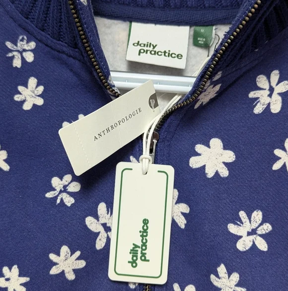 NWT Anthropologie Daily Practice Indy Half Zip Pullover Sweatshirt Size M Floral - Picture 2 of 9